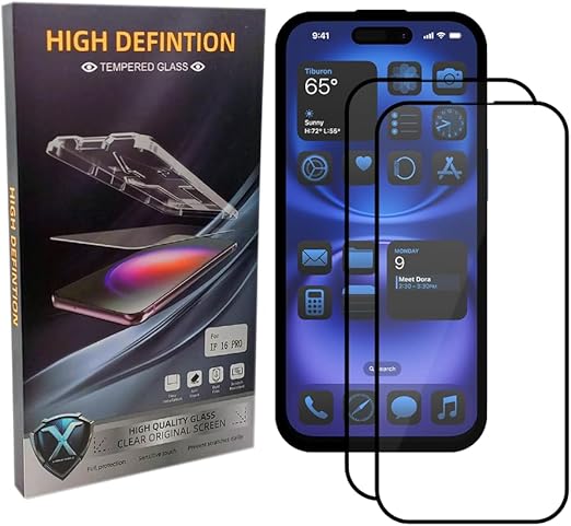 X-ARMOR SHIELD Screen Protector for iPhone 16 Plus, 2-Pack Bundle, Tempered Glass, 9H Curved Edge, Full Coverage Protection, Anti-Fingerprint, HD Clear, Scratch Resistant with Easy Installation Frame
