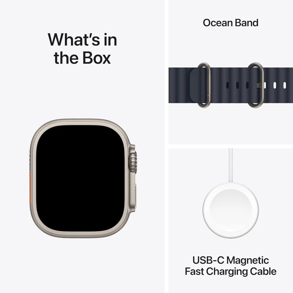 Apple Watch Ultra 2 GPS + Cellular 49mm – Natural Rugged Titanium Case | Navy Ocean Band