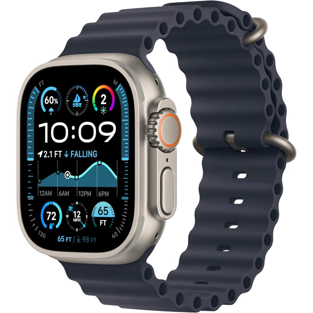 Apple Watch Ultra 2 GPS + Cellular 49mm – Natural Rugged Titanium Case | Navy Ocean Band