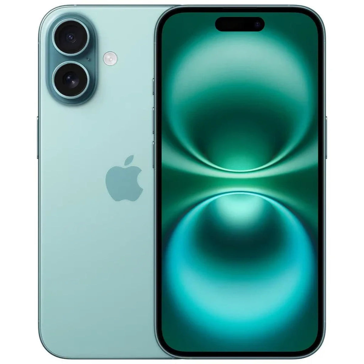 Green Apple smartphone showing front and back on a white background