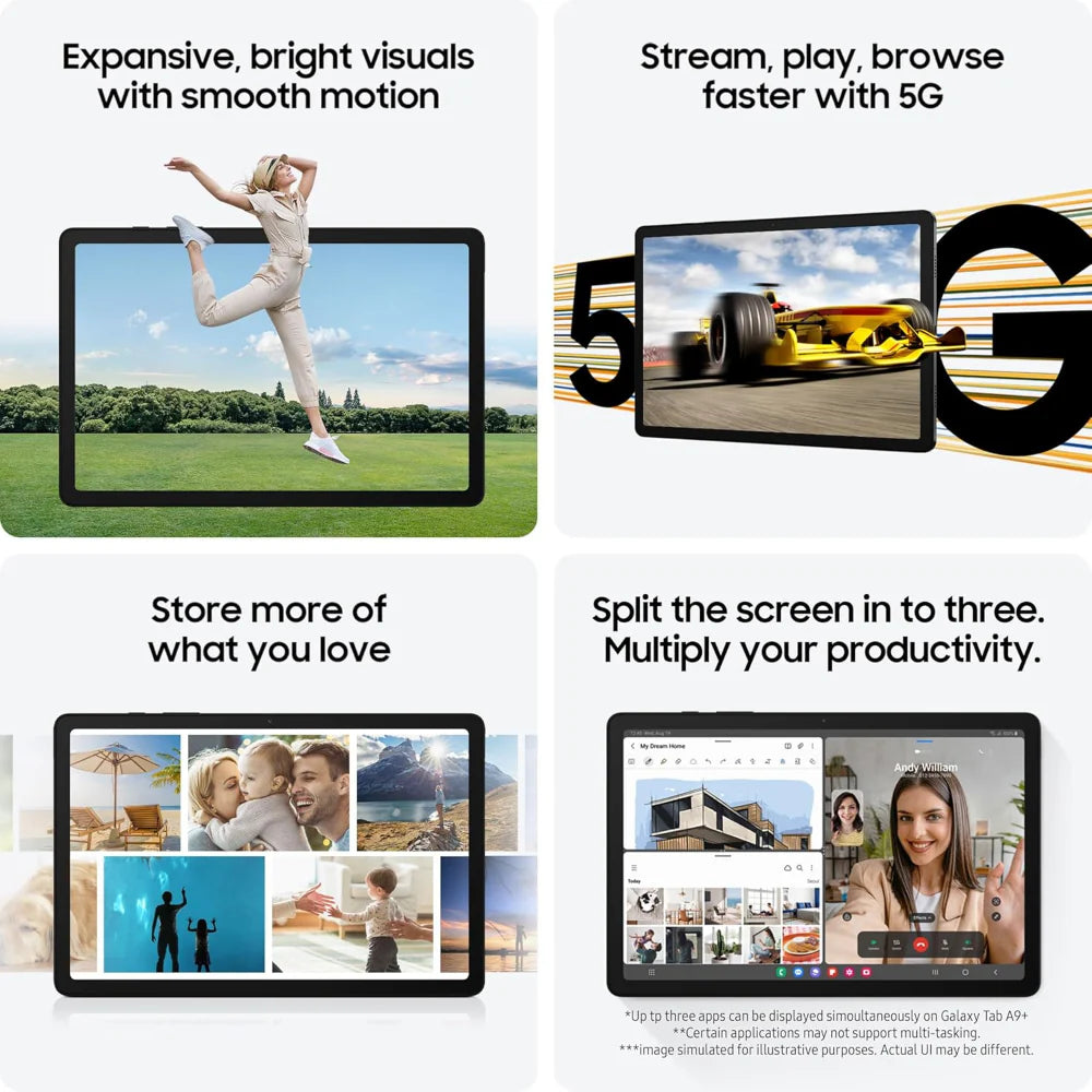 Samsung Galaxy Tab A9+ Android Tablet, 64GB Storage, Large Display, 3D Sound, Silver