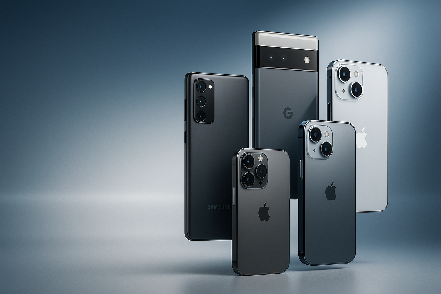 CREATE A DIAPLAY PHOTO INCLUDINNG SOME MOBILE PHONES IN IT WITH SOME SPACE ON LEFT SIDE